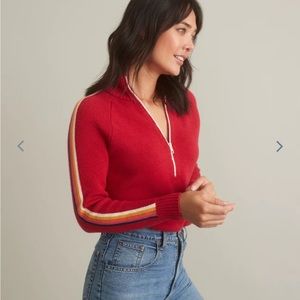Marine Layer snowbird 1/4 zip  flame red stripe sweater